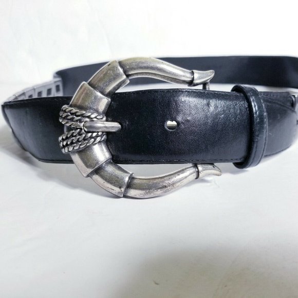 SANDY DUFTLER DESIGNS Medallion Buckle Ladies Black Leather Silver Stretch Belt main image 11